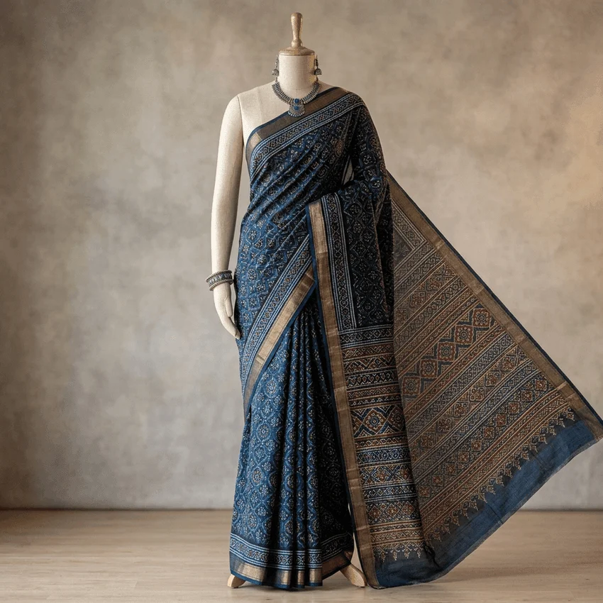 Chanderi Silk Black Ajrakh