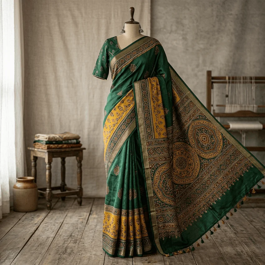 Forest Green & Mustard Ajrakh