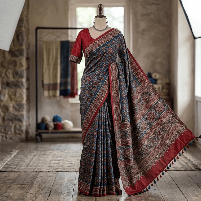 Modal Silk Ajrakh Saree