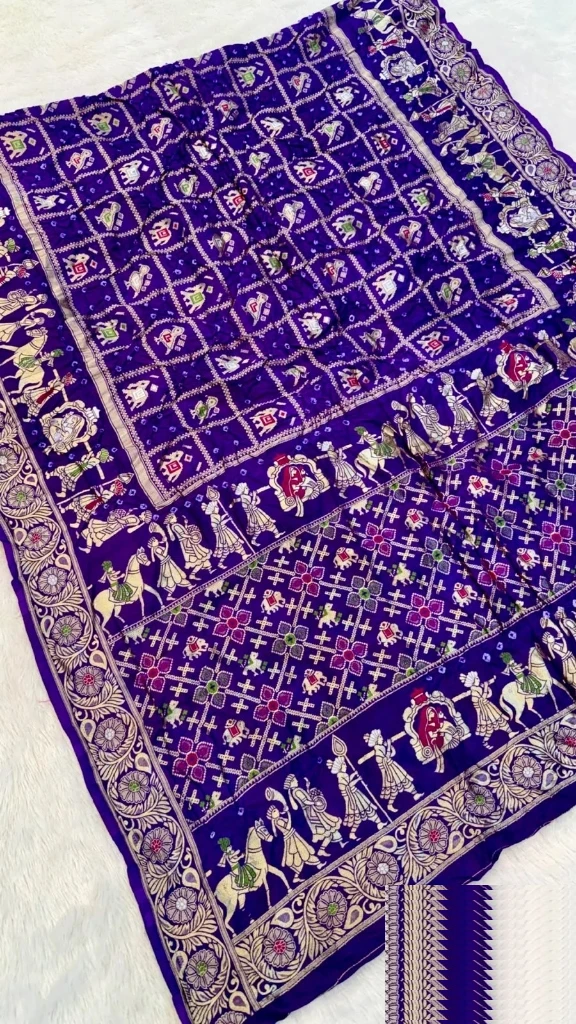 Jamboon Purple Traditional Bandhani Georgette Saree