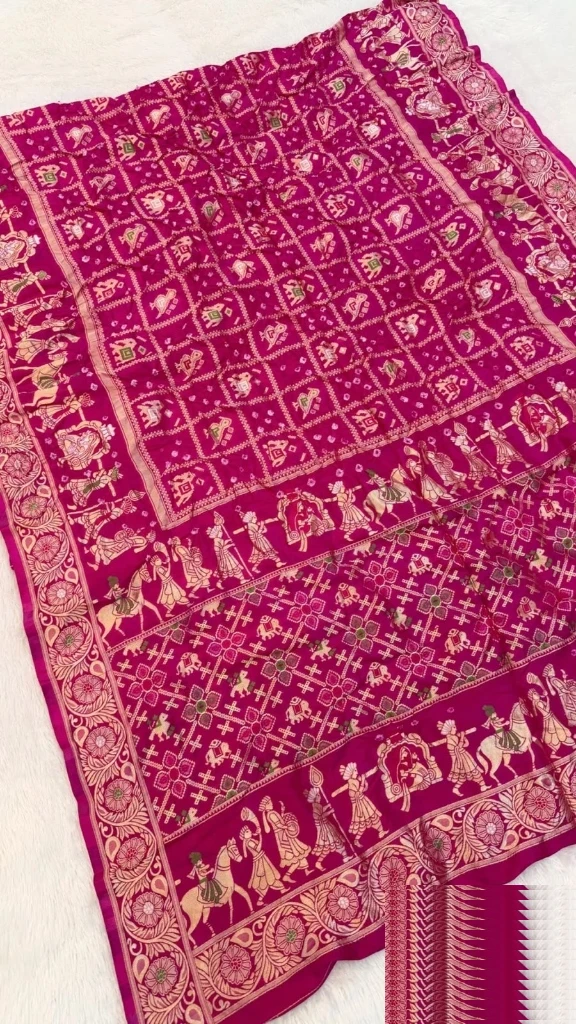 Rani Pink Traditional Bandhani Georgette Saree
