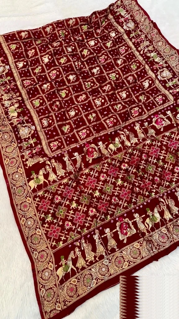 Deep Maroon Traditional Bandhani Georgette Saree