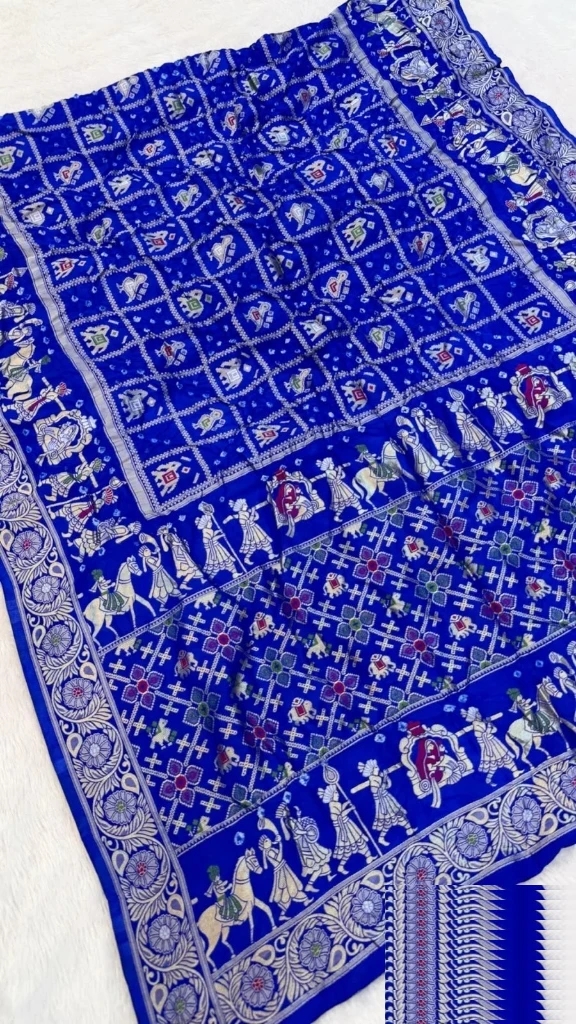 Royal Blue Procession Border Bandhani Saree