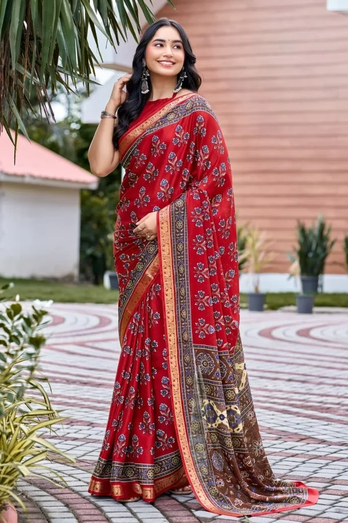 Crimson Red Floral Saree