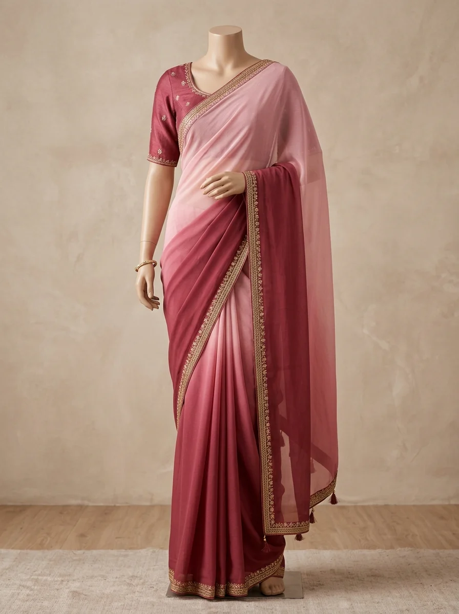 Ombre Gradient Chiffon Saree