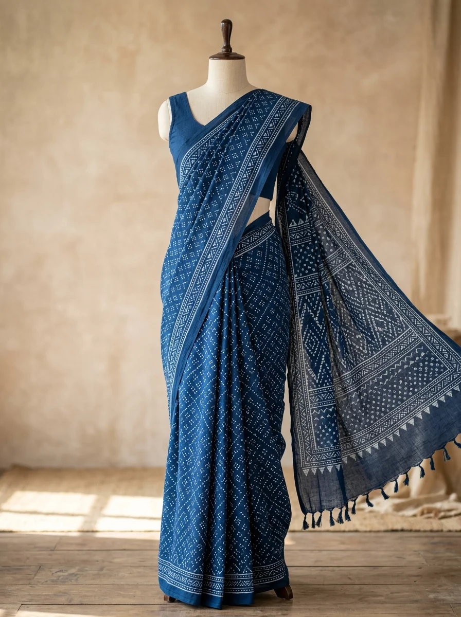 Organic Indigo Cotton Saree