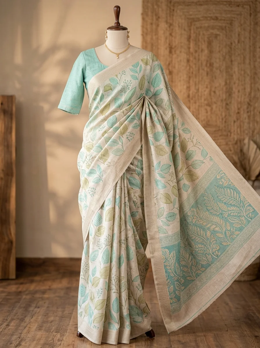Printed Linen Cotton Saree