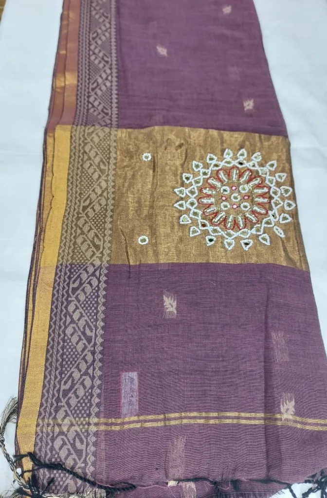 Mauve Mirror Chakra Linen Saree