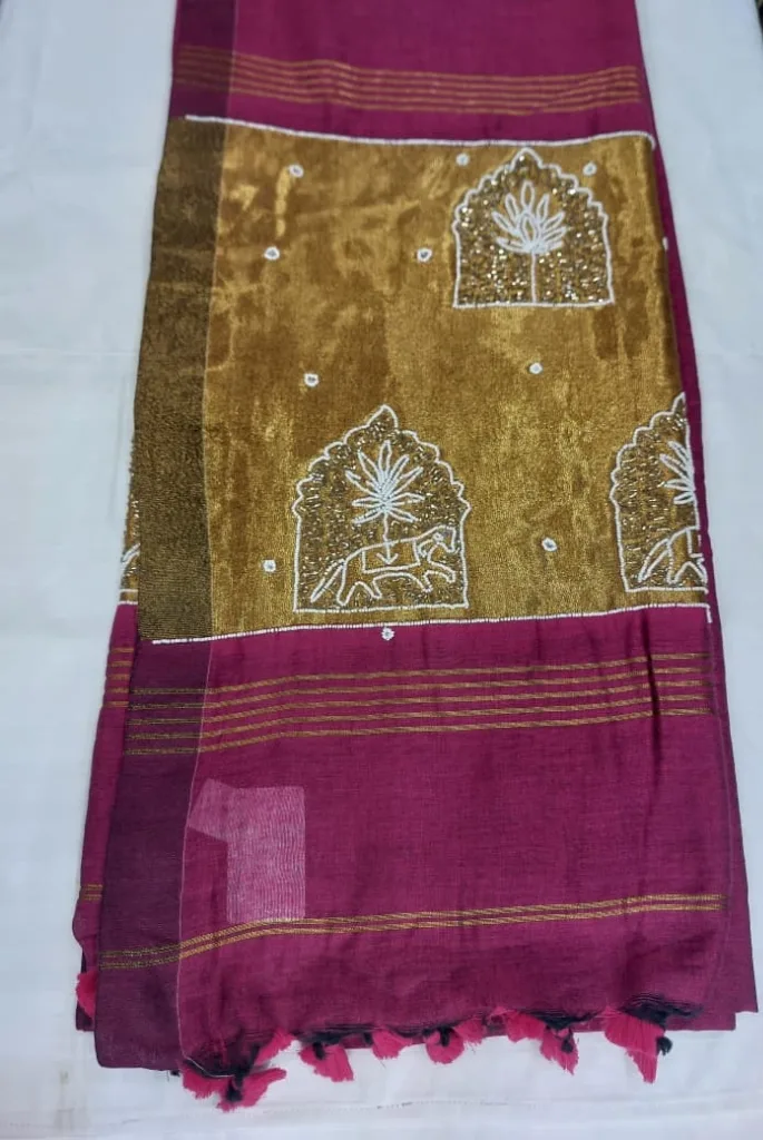 Magenta Pink Jharokha Arch Linen Saree