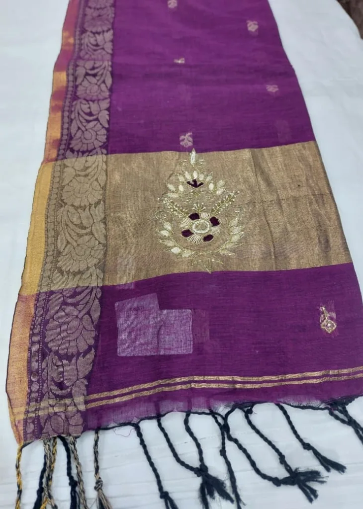 Royal Purple Pure Linen Zari Dupatta
