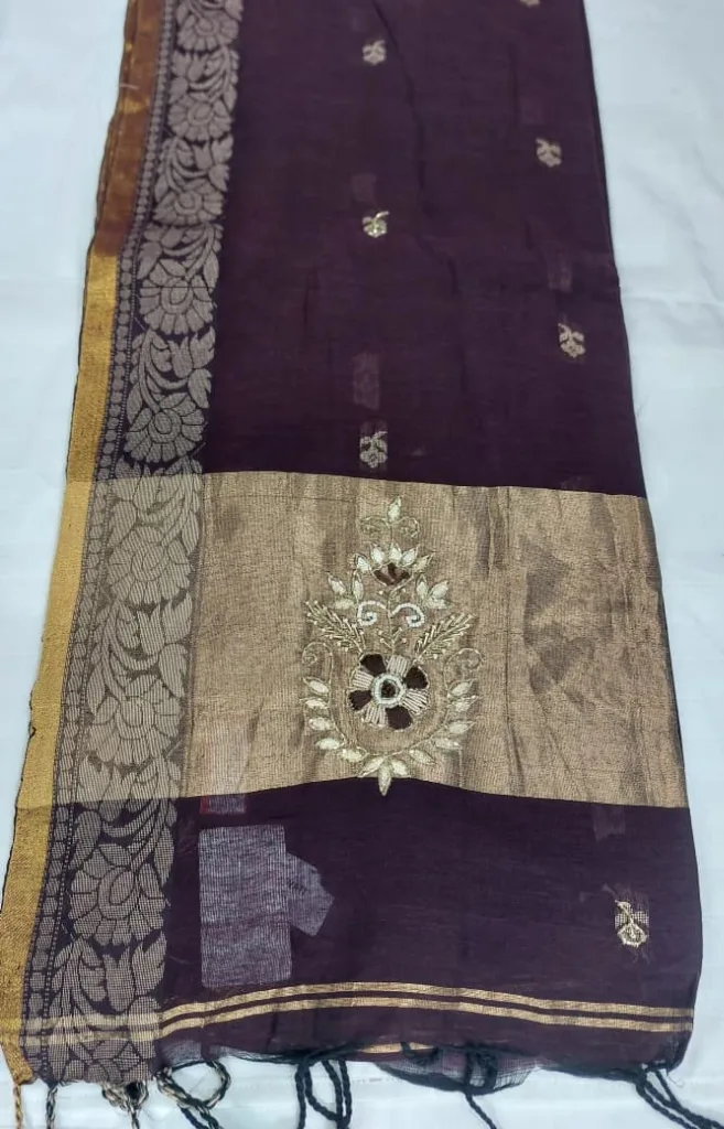 Deep Wine Pure Linen Zari Dupatta