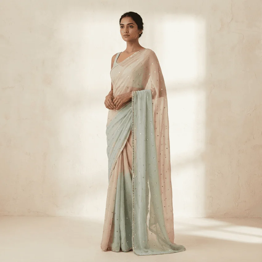 Pastel Pure Silk Saree with Ivory Gold Weave - Pooja Saree Center Ahmedabad
